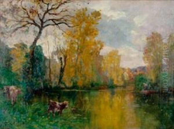 Bords De L'orne, Pres De Clecy Oil Painting by Georges Moteley