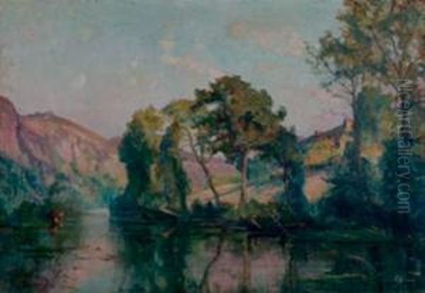 Bord De L'orne, Clecy Oil Painting by Georges Moteley