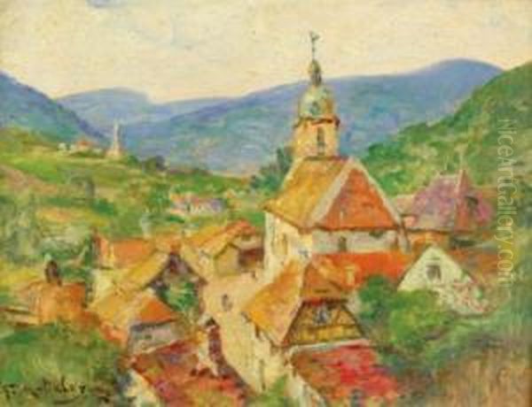 Vista De Pueblo Con Iglesia Oil Painting by Georges Moteley