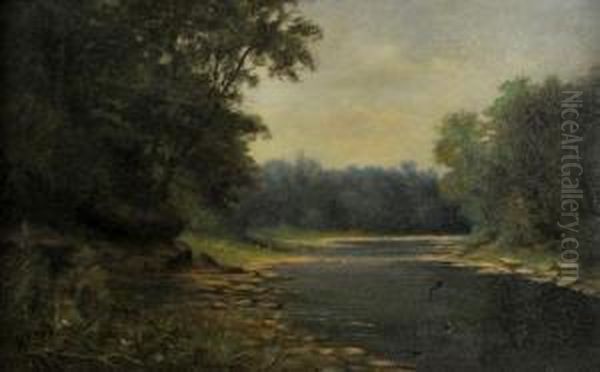 River Landscape Oil Painting by William F Mott