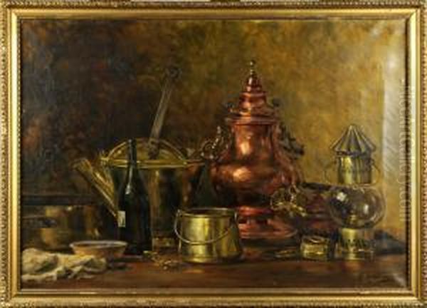 Nature Morte Au Cuivre Oil Painting by Leonie Mottart-Van Marcke