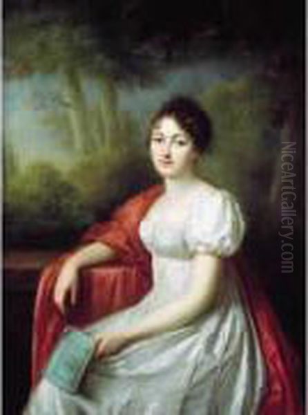 Portrait De Femme Assise. Oil Painting by J. Mottet