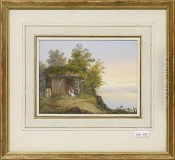 Cabane Avecvue Sur Le Leman Oil Painting by Luc Henri Mottu