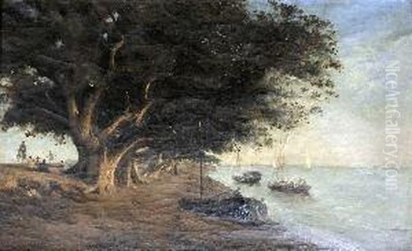  Les Grands Arbres Pres D'un Rivage En Egypte  Oil Painting by Louis Claude Mouchot