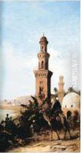 On The Way To The Mosque Oil Painting by Louis Claude Mouchot