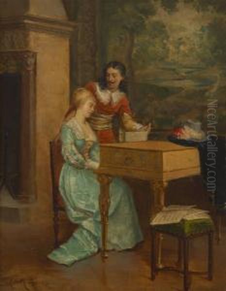 La Lecon De Clavecin Oil Painting by Louis Hippolyte Mouchot