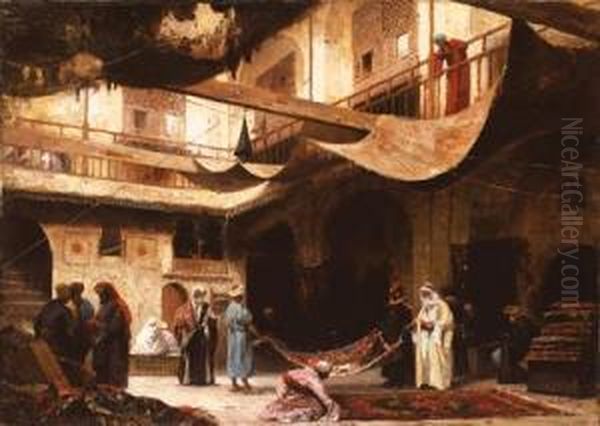 The Rug Merchants Oil Painting by Louis Hippolyte Mouchot