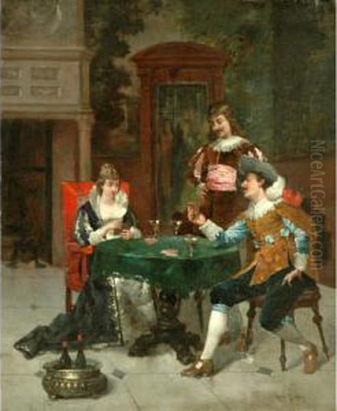 The Card Players Oil Painting by Ludovic Mouchot