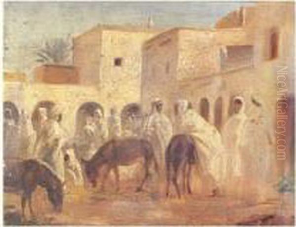 Scene De Village Arabe Oil Painting by Lucien Mouillard