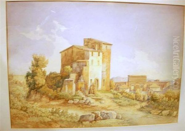 Paysage D'italie - Pres De Rome Oil Painting by Marie Christine Mouillet