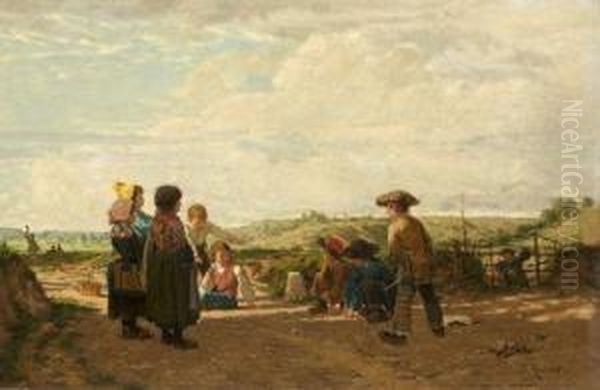 Jeux D'enfants Oil Painting by Antoine Edouard Joseph Moulinet