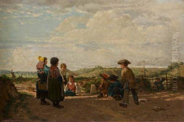 Jeux D'enfants Oil Painting by Antoine Edouard Joseph Moulinet