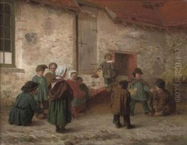 Breaktime Oil Painting by Antoine Edouard Joseph Moulinet