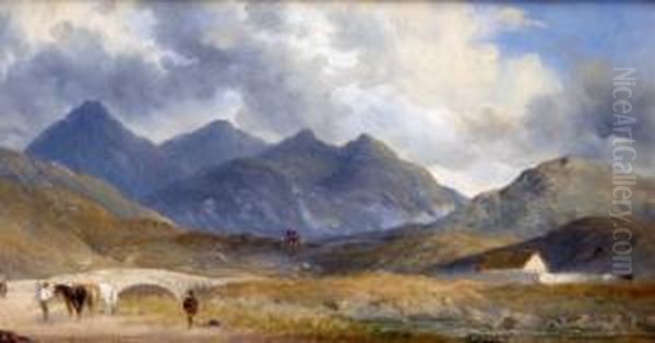 The Mountain Pass, With Figures And Horses Oil Painting by James Douglas Moultray