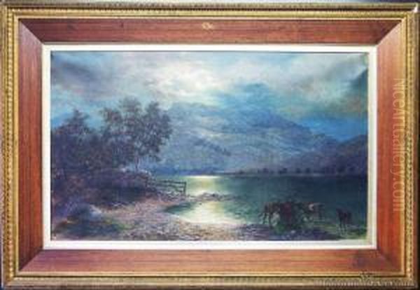 Cattle By Moonlight Oil Painting by John Elder Moultray