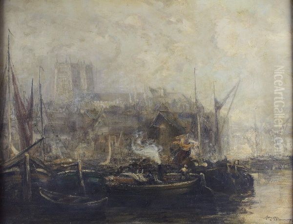 View Of Westminster And The Thames From Vauxhall Bridge Oil Painting by William Mouncey