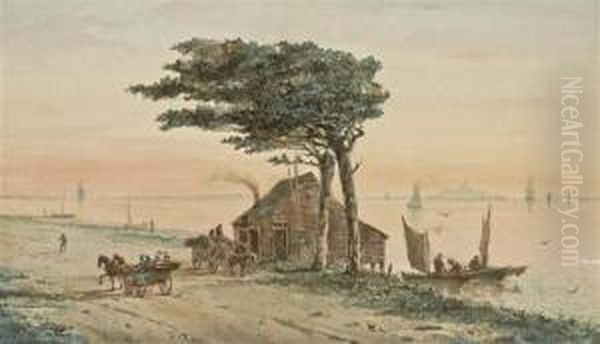 View On Long Island Sound With Bay, House And Carriages Oil Painting by Shepard Alonzo Mount