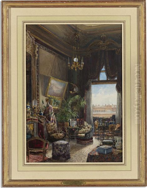 A Salon In The Winter Palace Overlooking The Hermitage Oil Painting by V. Mouravieff