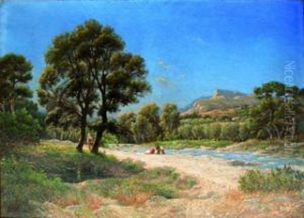 Lavandieres En Provence. Oil Painting by Henri Laurent Mouren