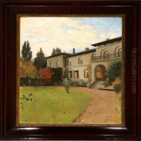 Garden View With A Villa In Southern Wurope Oil Painting by Christian Mourier-Petersen