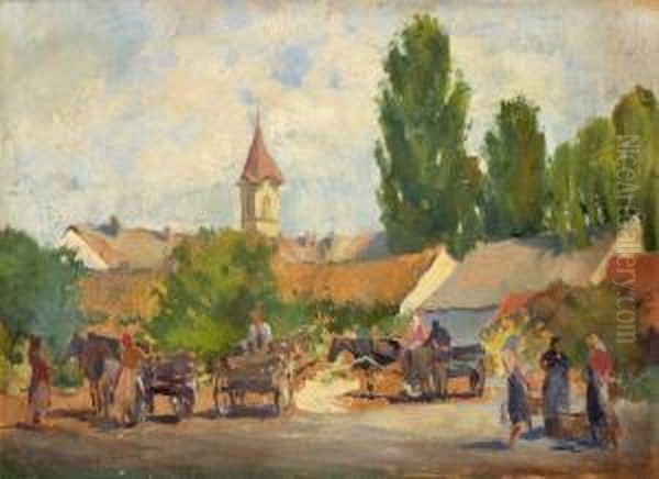 S Konskymi Povozmi Oil Painting by Tivadar Josef Mousson