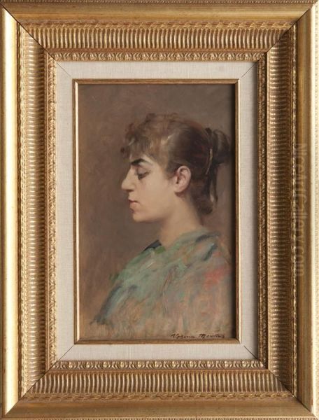 Portrait De Dame Oil Painting by Alphonse Moutte