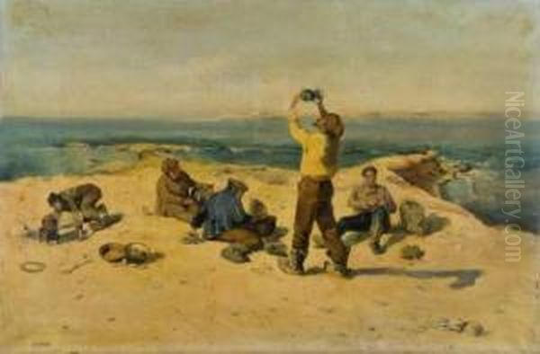 Le Repos Des Pecheurs Oil Painting by Alphonse Moutte