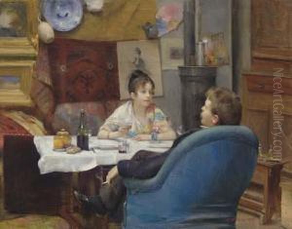 Studio Lunch Oil Painting by Henry Siddons Mowbray