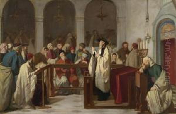 In The Synagogue Oil Painting by Edouard Moyse