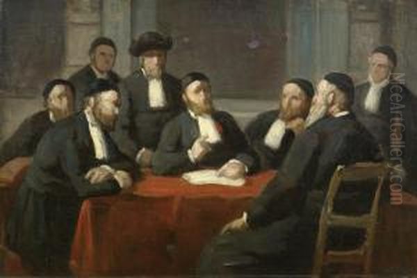 A Meeting Of The Rabbinical Council Oil Painting by Edouard Moyse