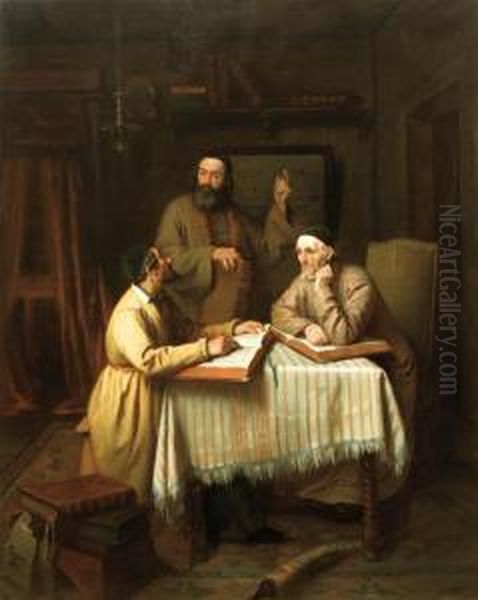 Theological Discussion Oil Painting by Edouard Moyse