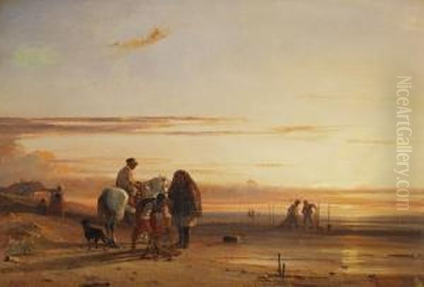 Beim Einholen Der Netze Oil Painting by Charles Louis Mozin