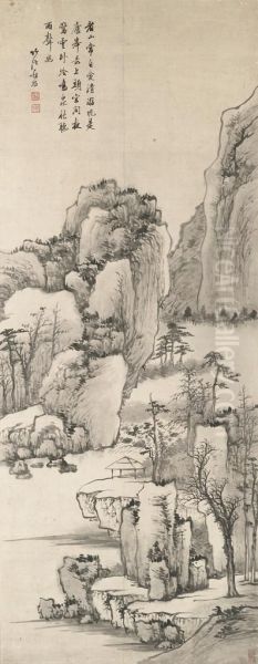 Waterfall From The Mount Lu Oil Painting by Luo Mu