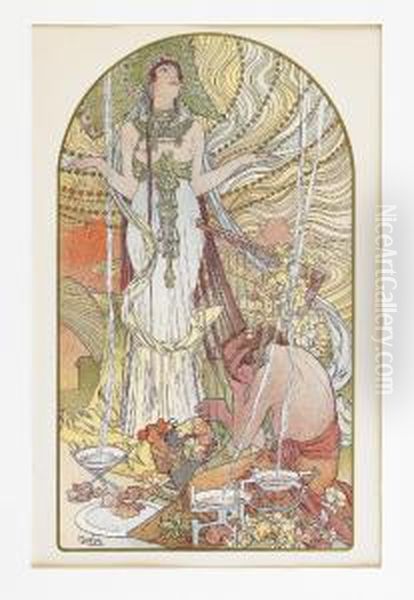 Incantation Oil Painting by Alphonse Maria Mucha