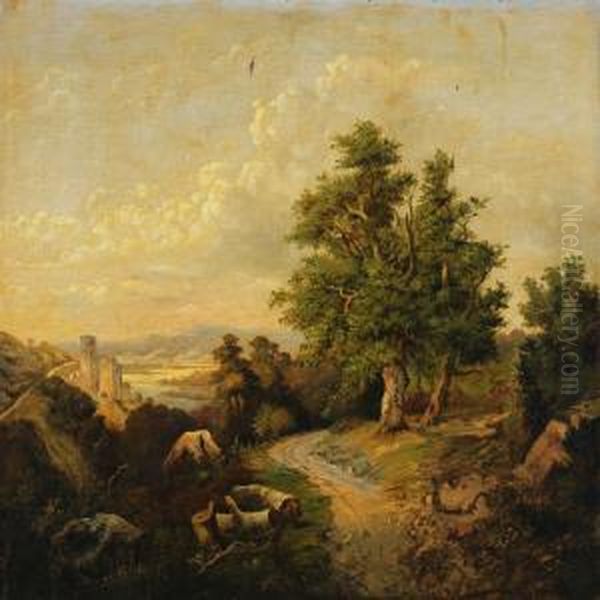 Landscape, Presumably From Vierwaldstatter Lake In Austria Oil Painting by J. Ferenc, Franz Mucke