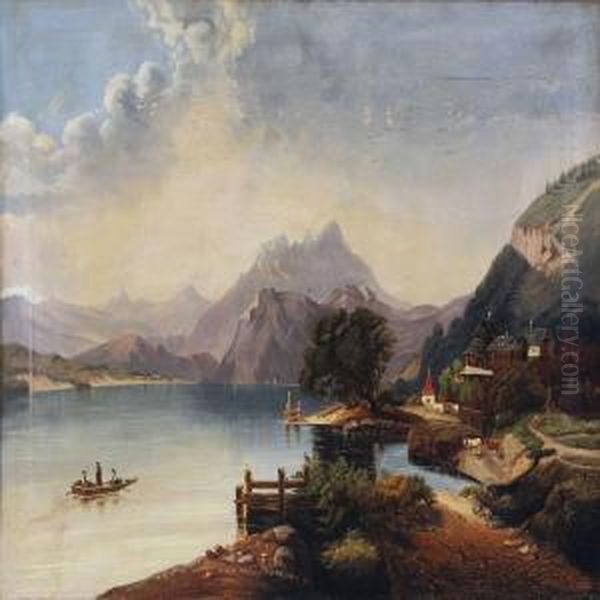 View From Vierwaldstattersee In Austria Oil Painting by J. Ferenc, Franz Mucke