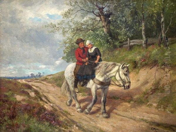 Junges Paar Auf Einem Schimmel Oil Painting by Karl Emil Mucke