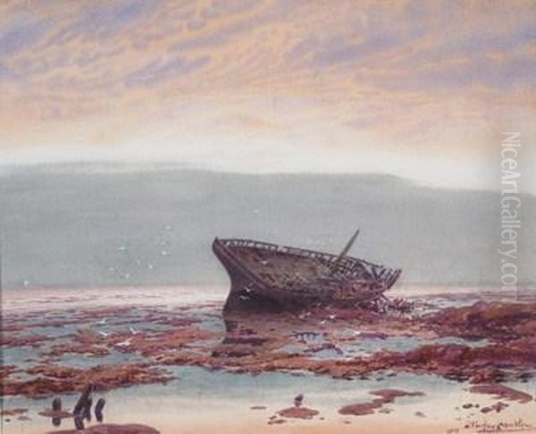 Coastal Scene With Wreck Oil Painting by Louis Fairfax Muckley