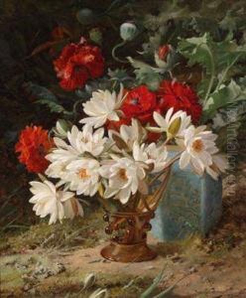 Blumenstillleben Mit Rotem Mohn Oil Painting by William Jabez Muckley