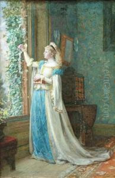 Study Of Alady, Standing Before A Window Oil Painting by William Jabez Muckley