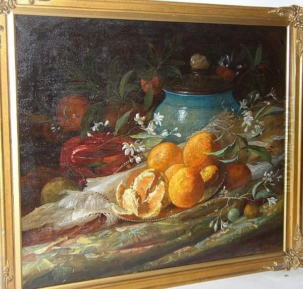 Oranges And Blossom On A Table Oil Painting by William Jabez Muckley