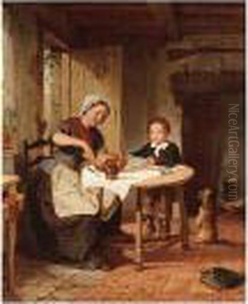 Meal Time Oil Painting by Alfred Mudge