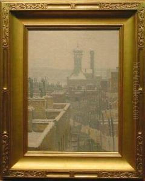 Rooftops In Winter Oil Painting by George Frederick Muendel