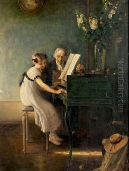 La Lecon De Clavecin Oil Painting by Jules Alexis Muenier