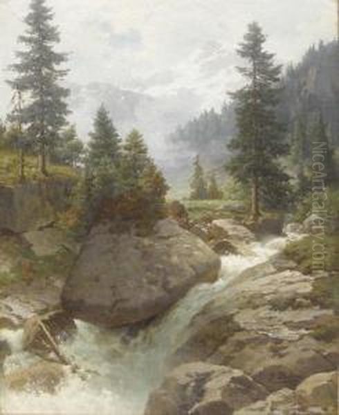 Bergbach In Den Alpen. Oil Painting by Jost Muheim,