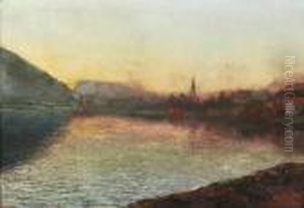 Blick Auf Schliersee. Oil Painting by Georg Muhlberg