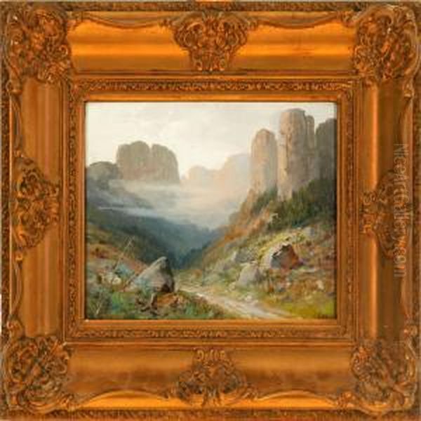 A Pair Of Swisslandscapes Oil Painting by Albert Ernst Muhlig