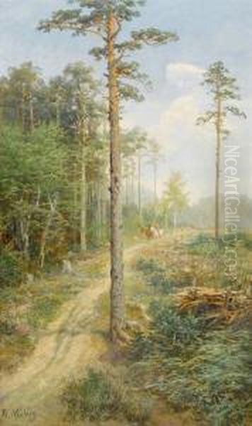 Two Riders In The Forest Oil Painting by Bernhard Muthlig