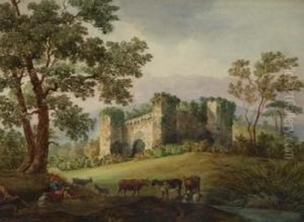 Romantische Landschaft Mit Blick Auf Eine Burgruine Oil Painting by Bernhard Muthlig