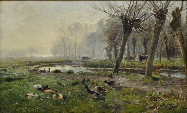 Niederrheinische Landschaft Mit Kopfweiden Oil Painting by Hugo Muhlig